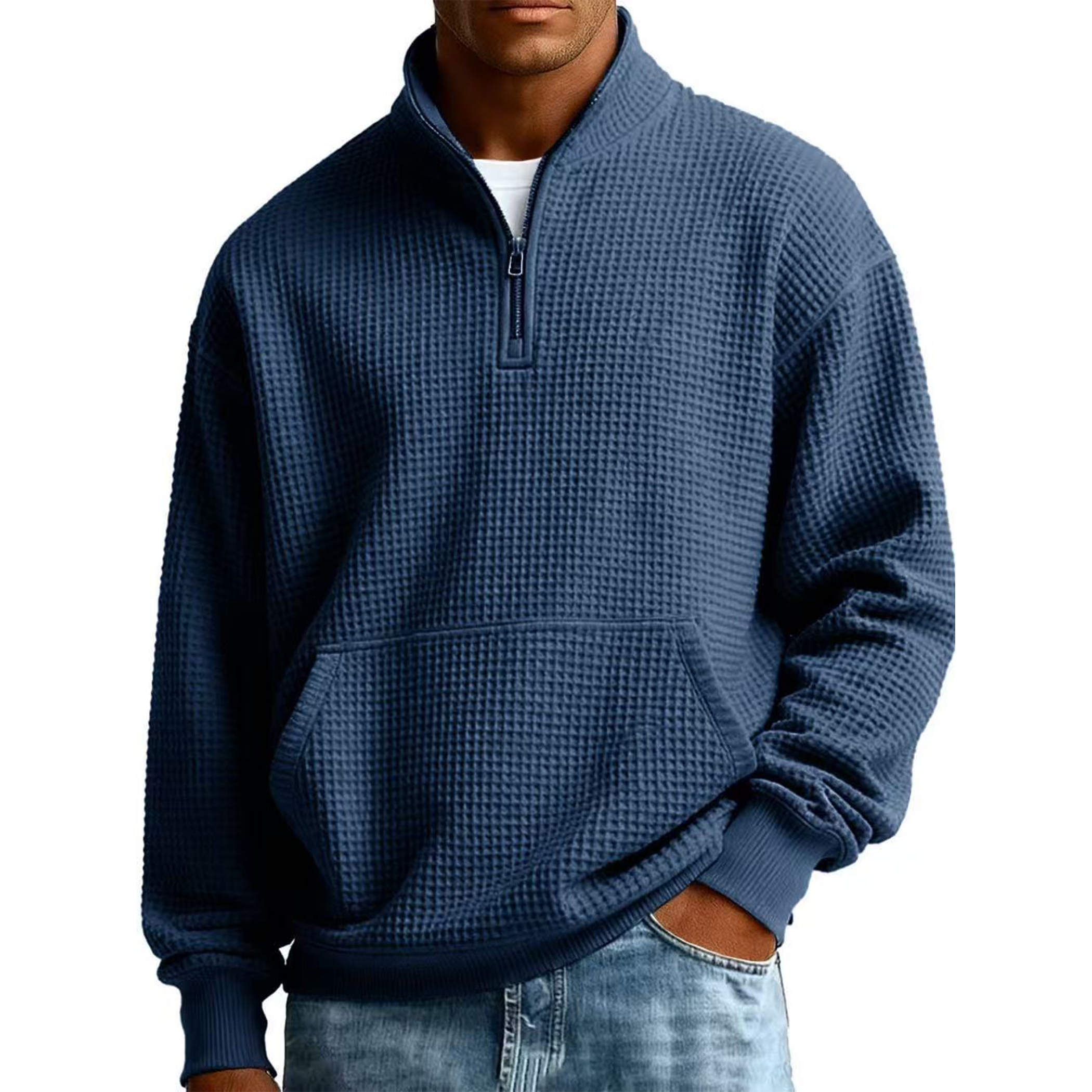 Men's Waffle Knit Quarter-Zip Sweatshirt