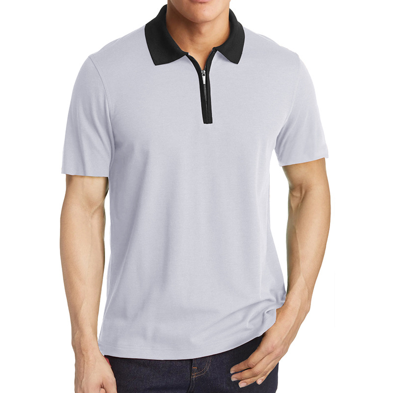 Men's Solid Color Half Zipper Short Sleeve Polo Shirt