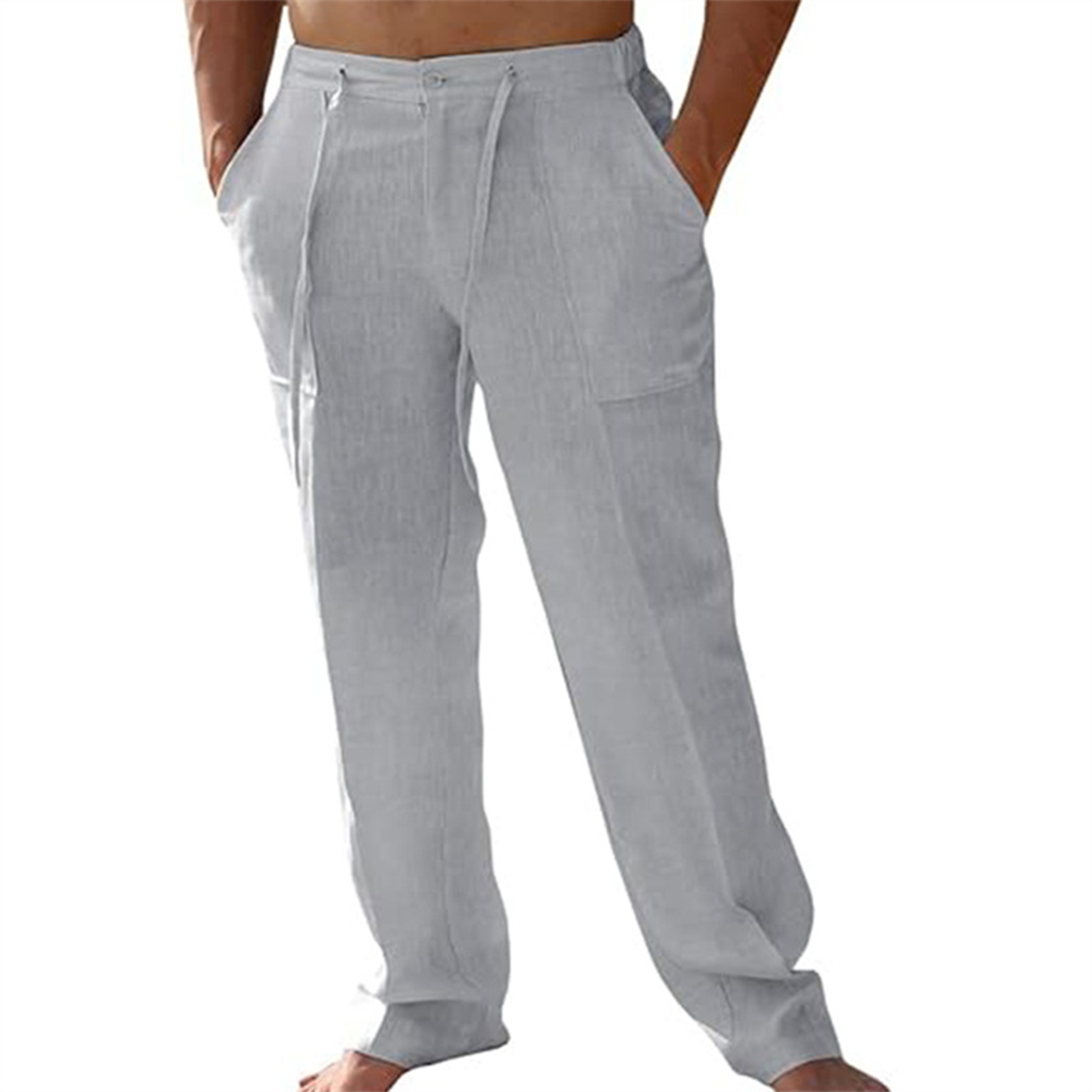 Jason Cotton Linen Drawstring Elastic Waist Casual Pants