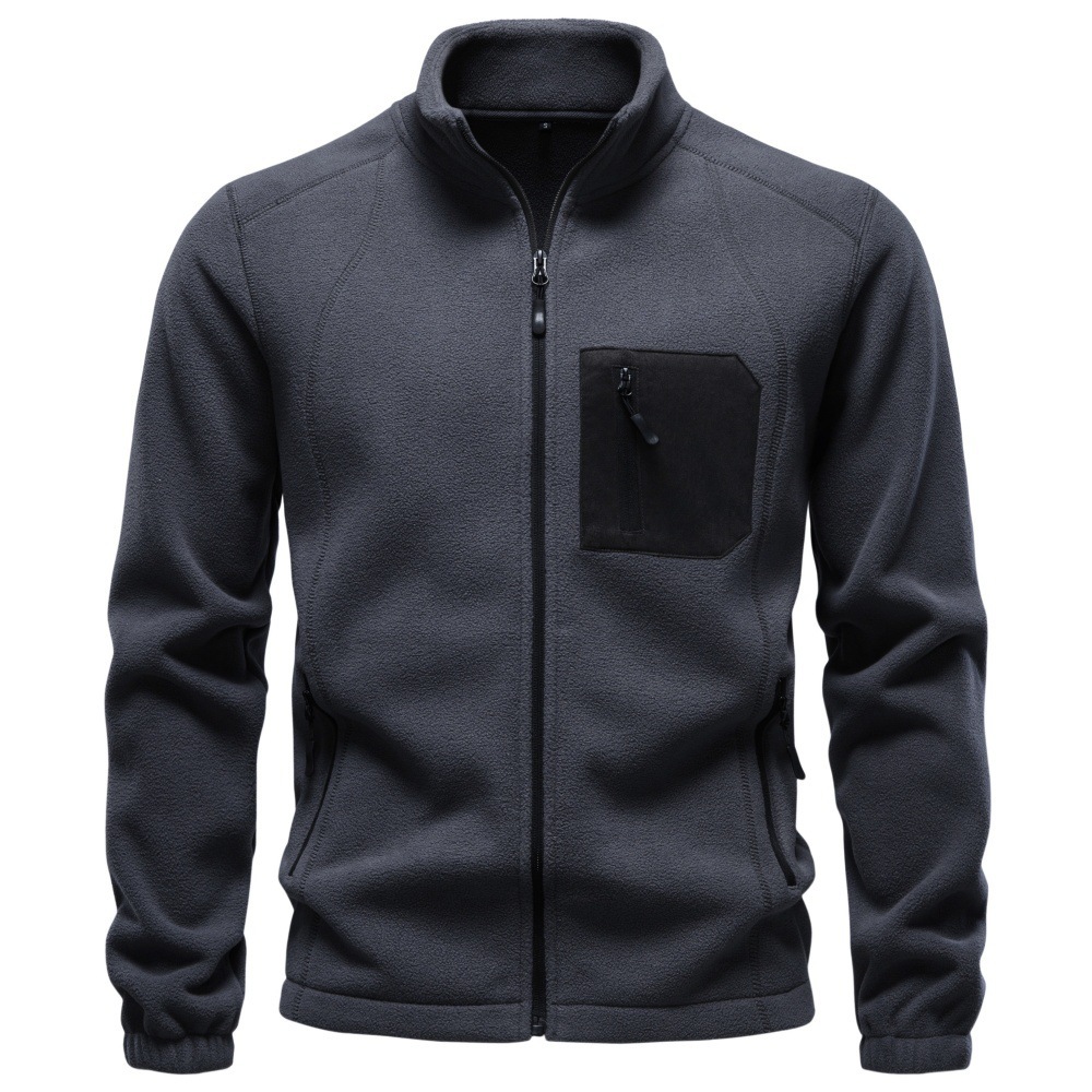 Men's Stand Collar Full-Zip Fleece Jacket with Zip Pockets