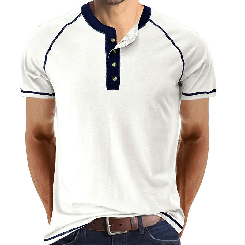 Men's Slim Fit Crew Neck Short Sleeve Henley T-Shirt
