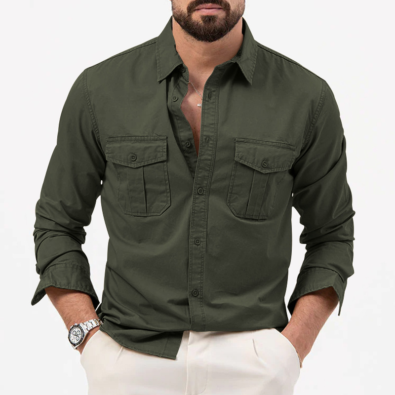 Men's Casual Multiple Pockets Long Sleeve Shirt