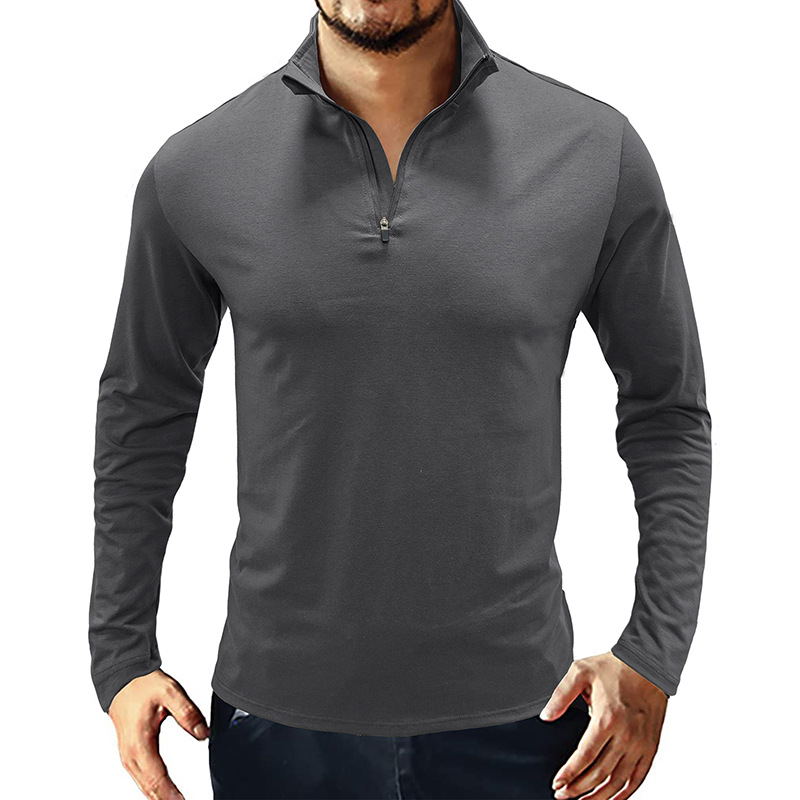 Men's Basic Stand Collar Zipper Polo Shirt