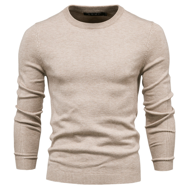 Men's Pullover Solid Color Warm Slim Crew Neck Sweater