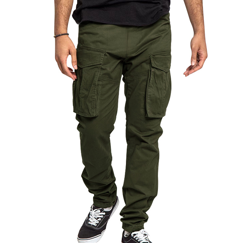 Spring Summer New Men's Plus Size Cargo Pants - Solid Color Multi-Pocket Casual Long Pants