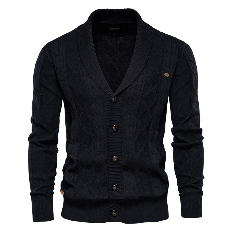 Men's Personalized Jacquard Fashion Casual Knitted V-Neck Coat