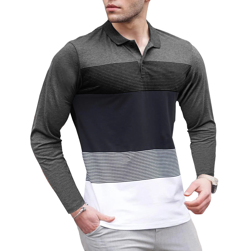 Men's Long Sleeve Striped Polo Shirt