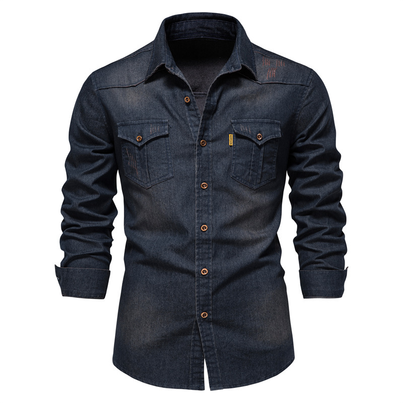 Men's Classic Long Sleeve Button-Up Denim Shirt
