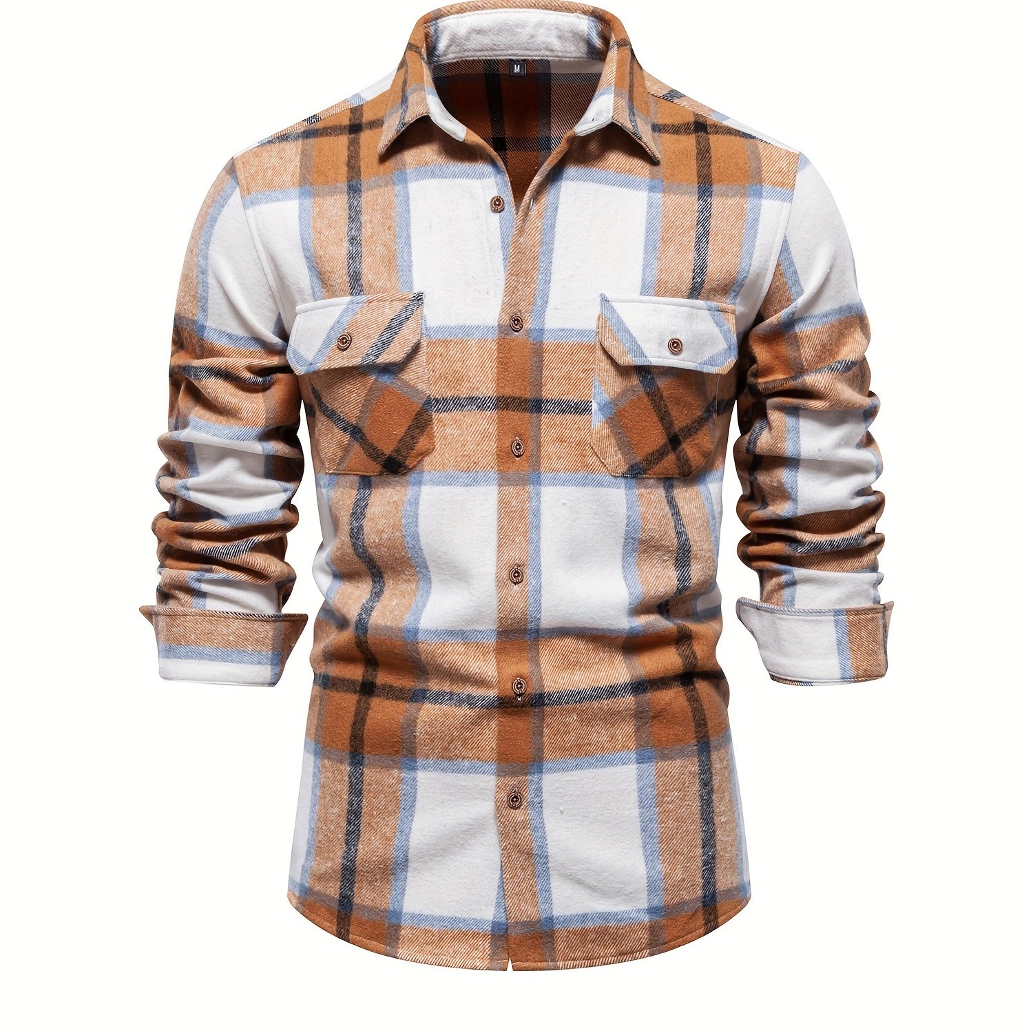 Men's Casual Stylish Plaid Long Sleeve Lapel Shirt
