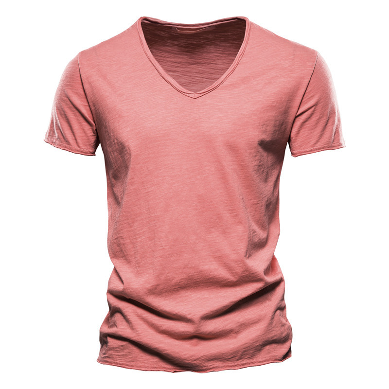 Men's Textured Solid Color V-neck T-shirt
