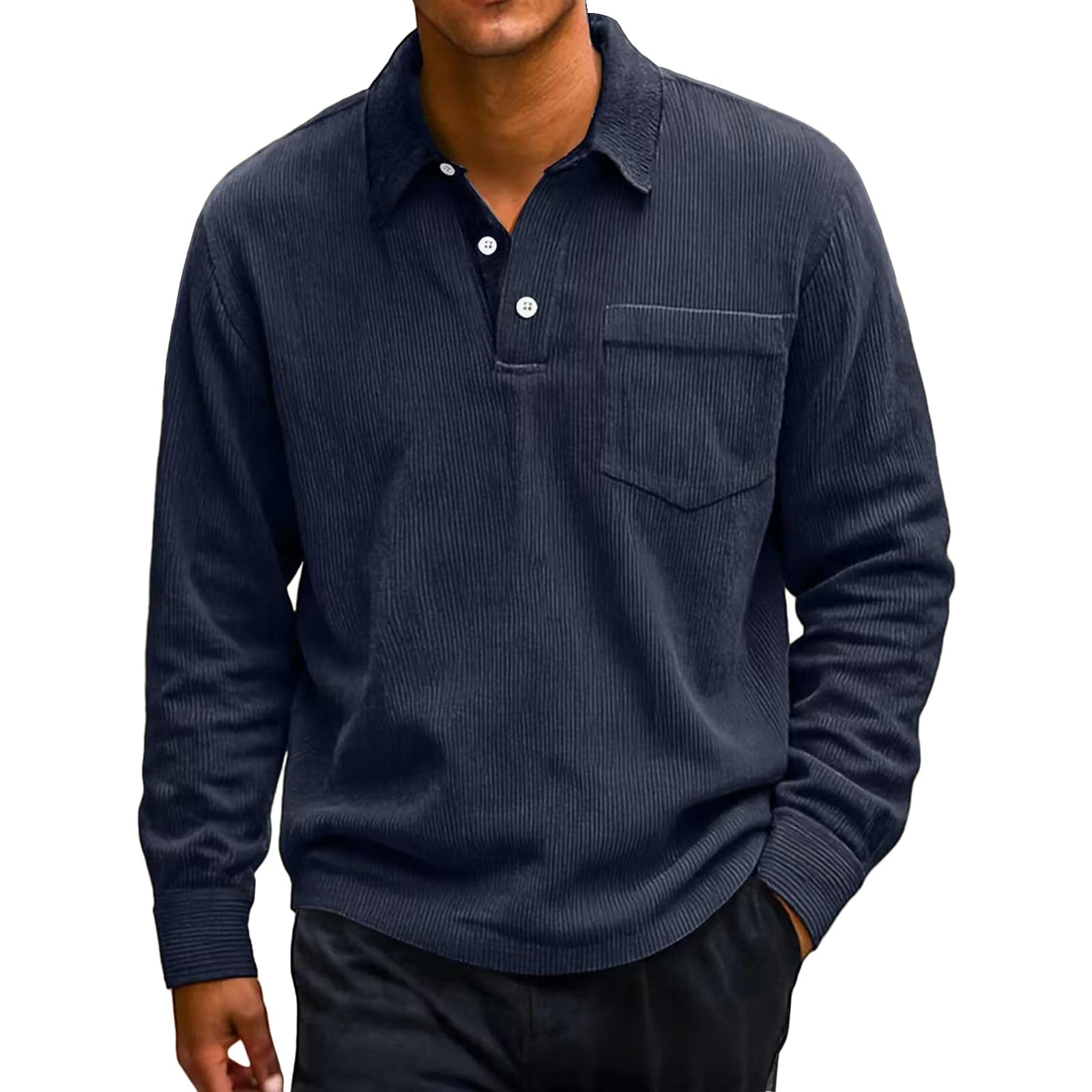 Men's Vintage Corduroy Long Sleeve Polo Shirt