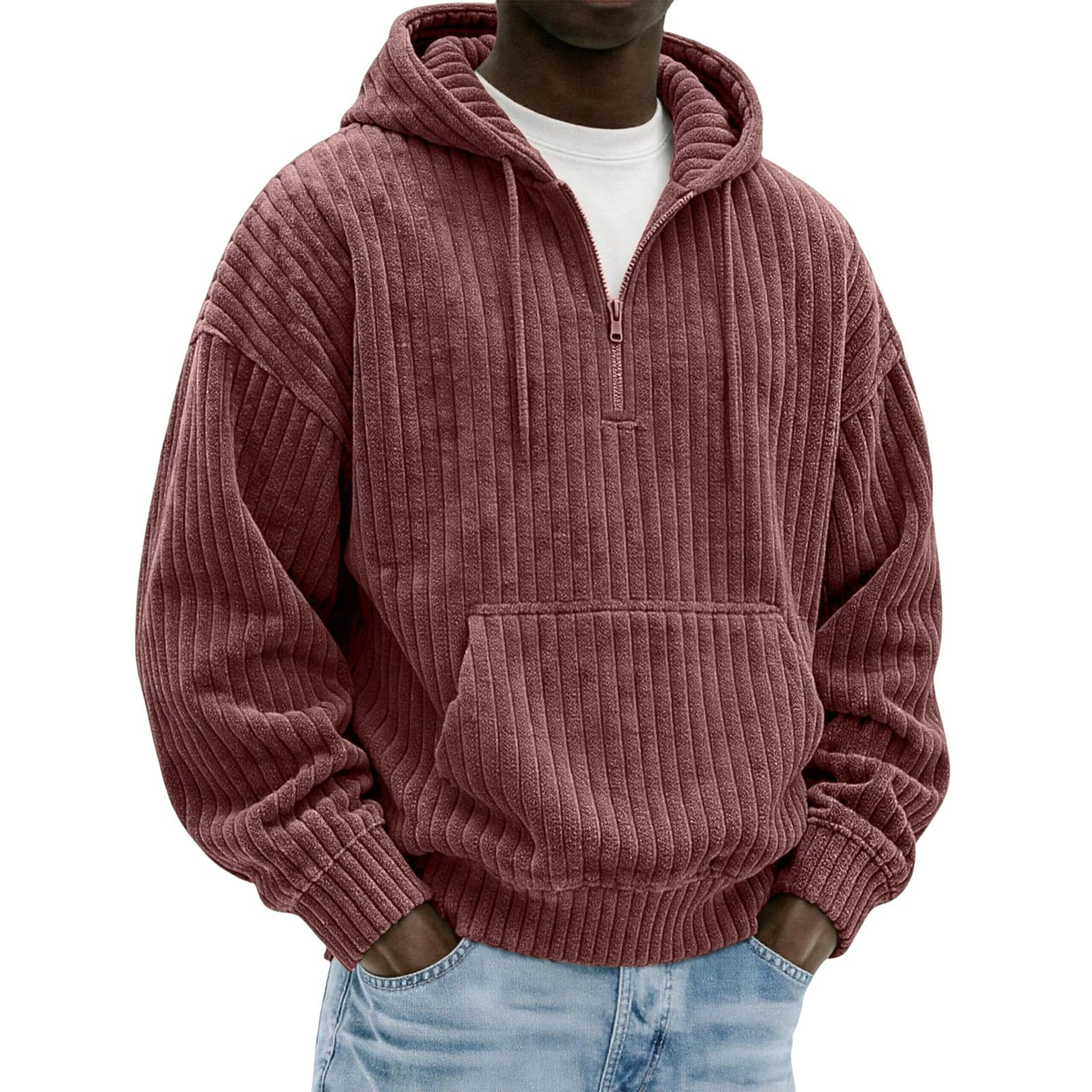 Men's Ribbed Corduroy Quarter-Zip Hoodie