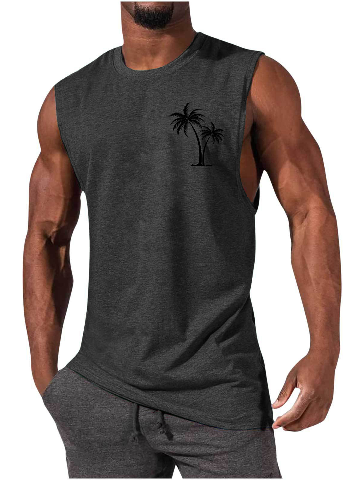 Men's Coconut Tree Print Muscle Leisure Sports Vest