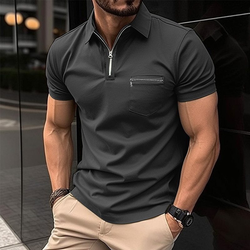 Men's Zip Pocket Athletic Polo Shirt