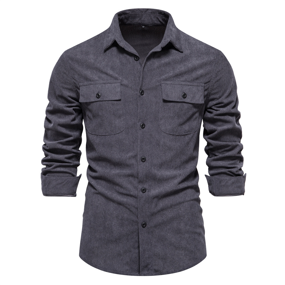 Men's Casual Solid Long Sleeve Woven Button Up Shirt