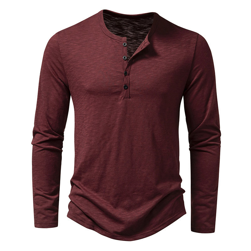 Men's Muscle Henley Collar Long Sleeve T-Shirt
