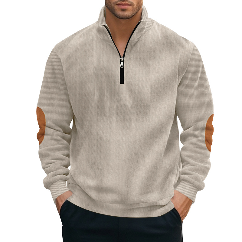 Men's Fall Half-Zip Long Sleeve Pullover Sweatshirt - Heavyweight Corduroy with Stand Collar