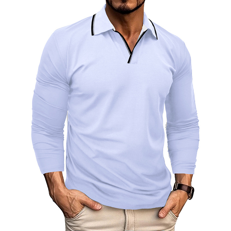 Men's Long Sleeve V-Neck T-Shirt - Classic Polo Style Top