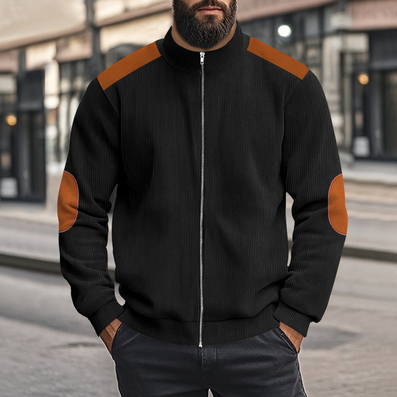 Men's Heavyweight Cotton Blend Color Block Zip-Up Jacket