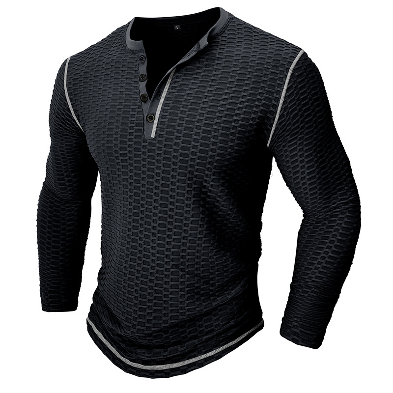 Men's Athletic Breathable Long Sleeve Henley T-shirt