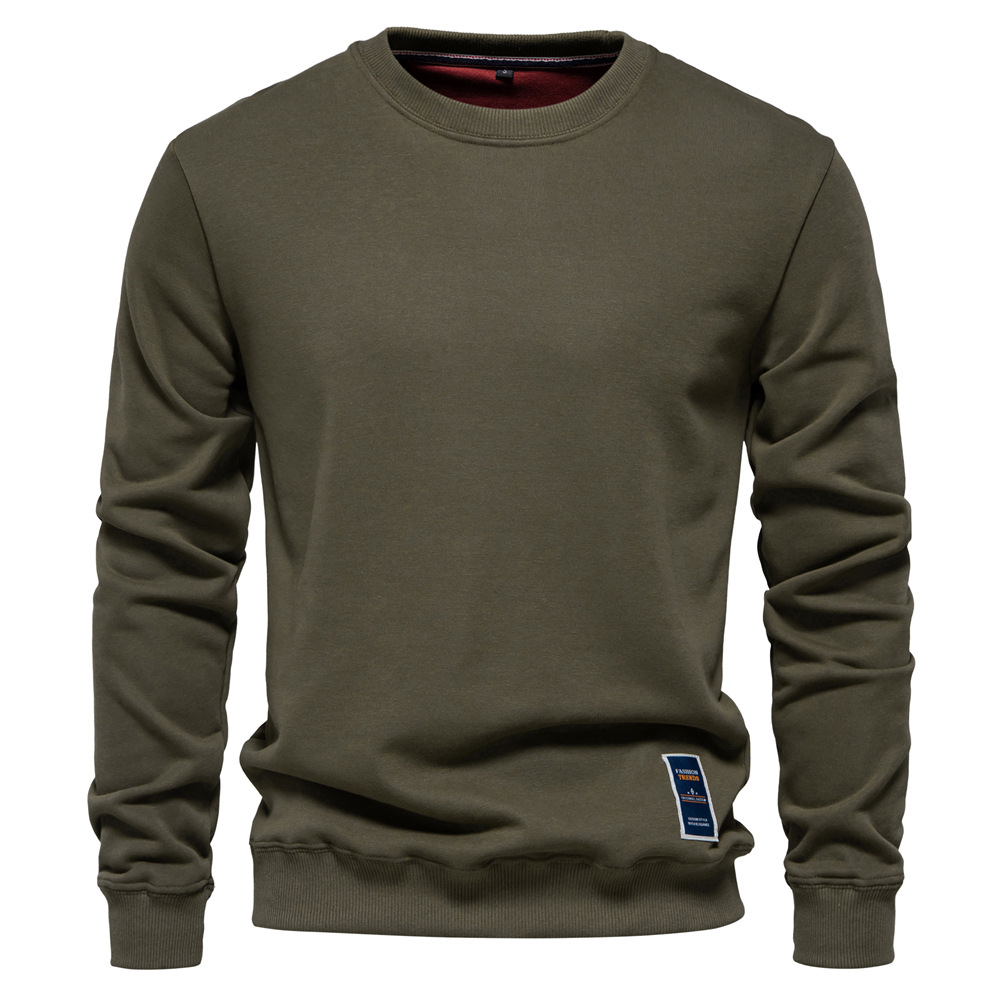 Men's Casual Loose-Fit Pullover Sweatshirt - Solid Color Crew Neck