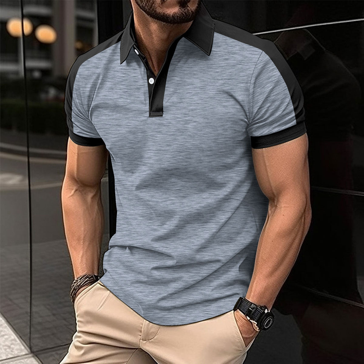 Men's Casual Collar Twill Short Sleeve Polo Shirt