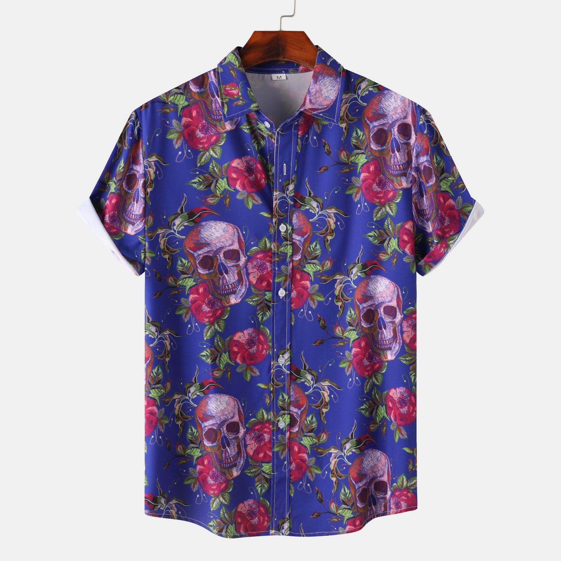 Men's Floral And Skull Print Beach Shirt Short Sleeve Casual Retro