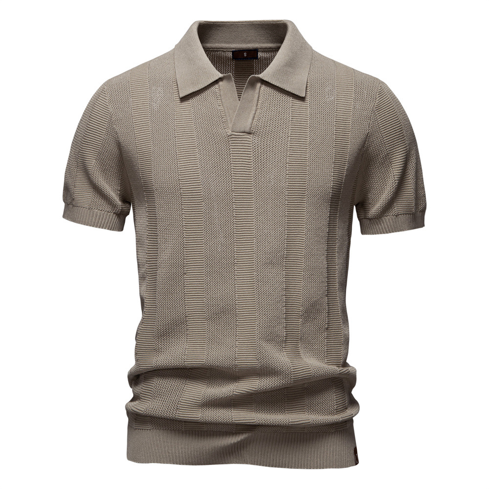 Men's Striped Mesh Knit Polo Shirt