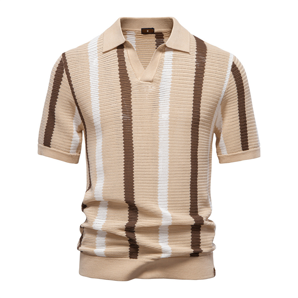 Men's Breathable Stripe Knit Polo Shirt