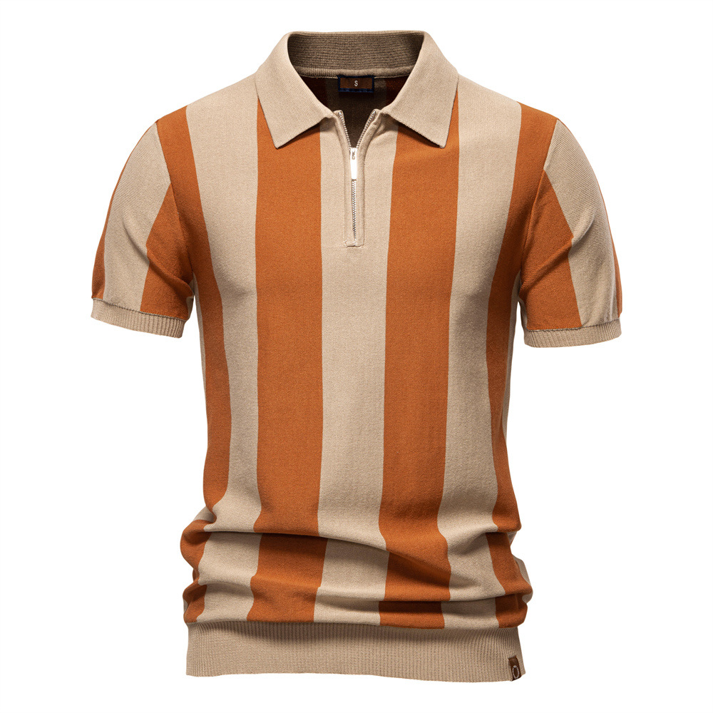 Men's Striped Knit Polo Shirt