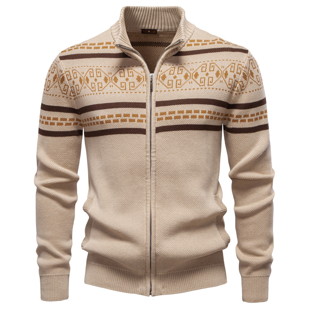 Men’s Cotton Jacquard Zip Cardigan Sweater