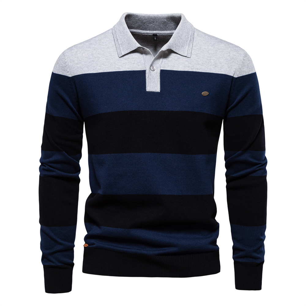 Men's Striped Knit Polo Sweater
