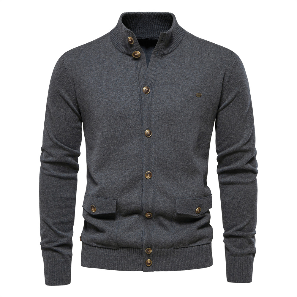 Men's Cotton Stand Collar Cardigan Sweater