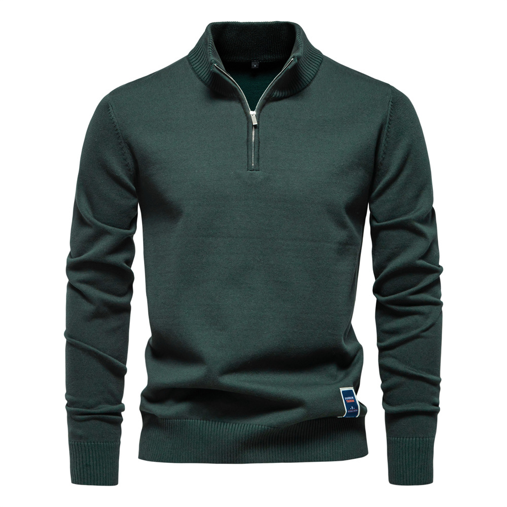 Men's Half-Zip Mock Neck Cotton Sweater