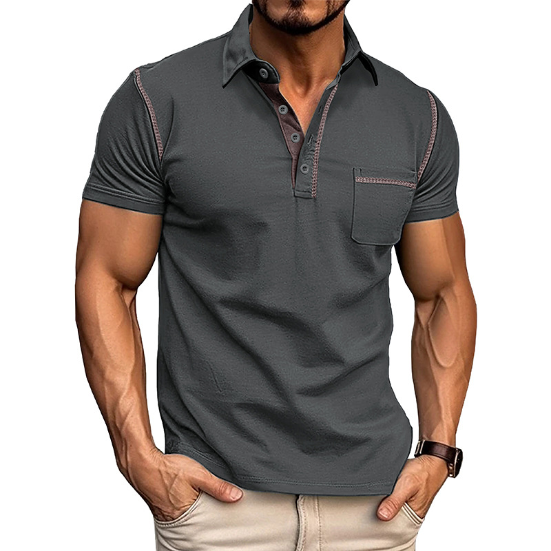 Men's Casual Color Block Short Sleeve Polo Shirt