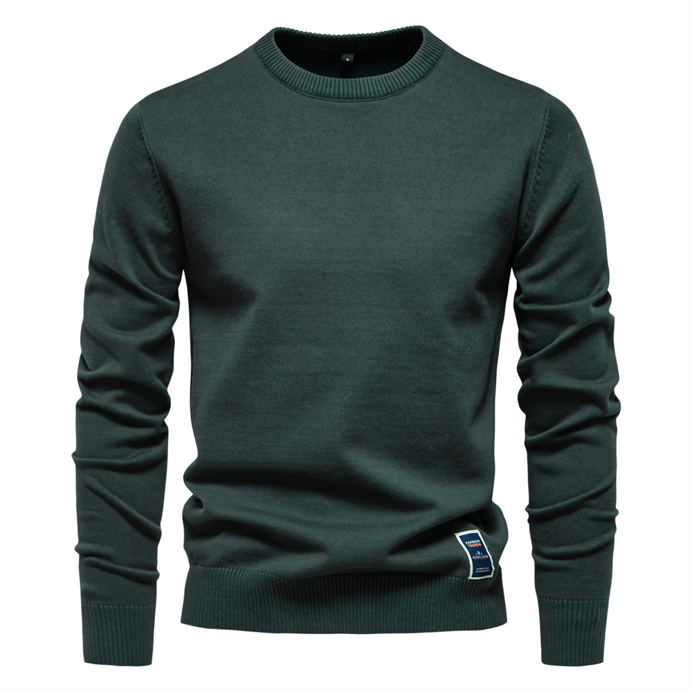 Men's Slim Fit Solid Crew Neck Cotton Sweater