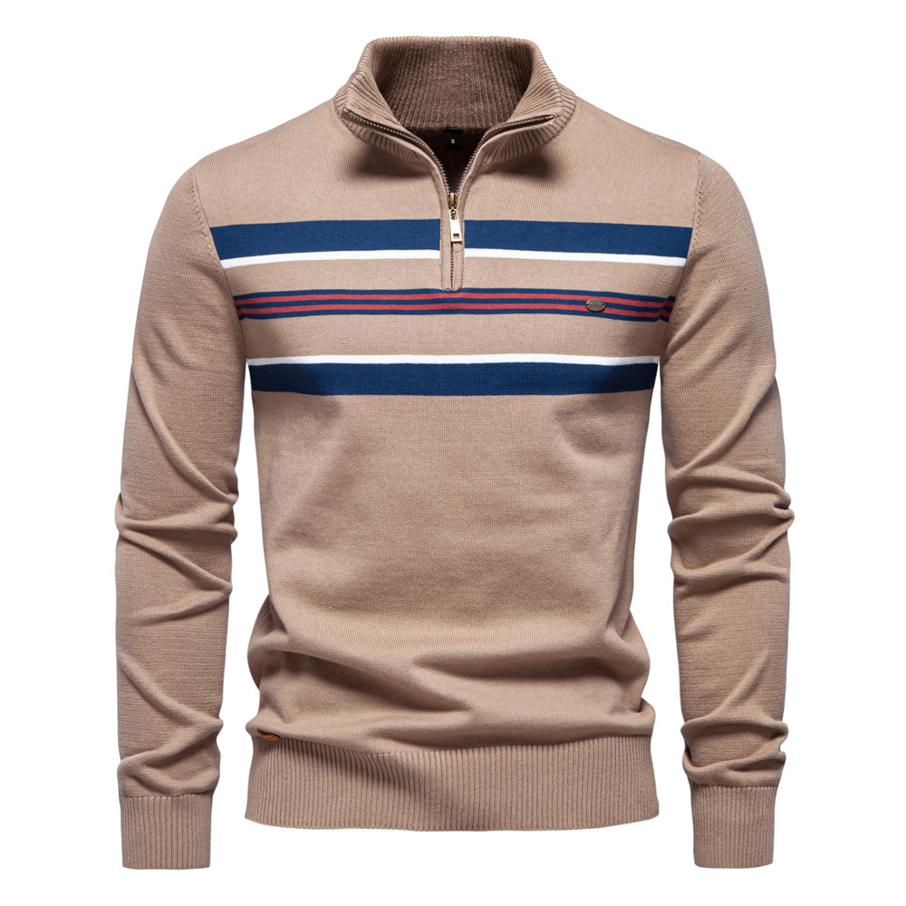 Men's Half-Zip Striped Knit Sweater