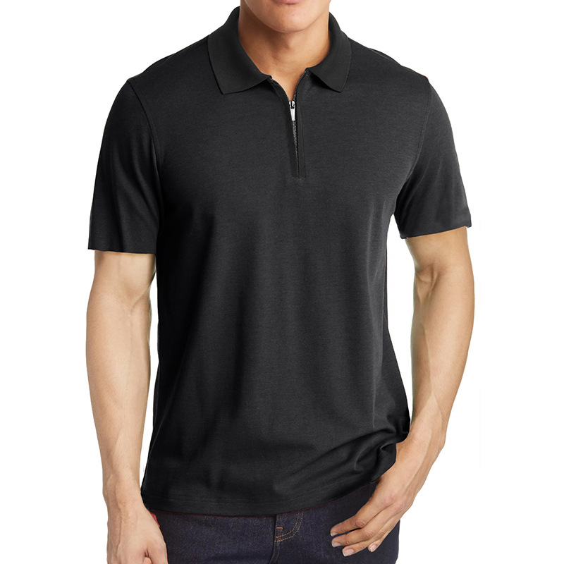 Men's Solid Color Half Zipper Short Sleeve Polo Shirt