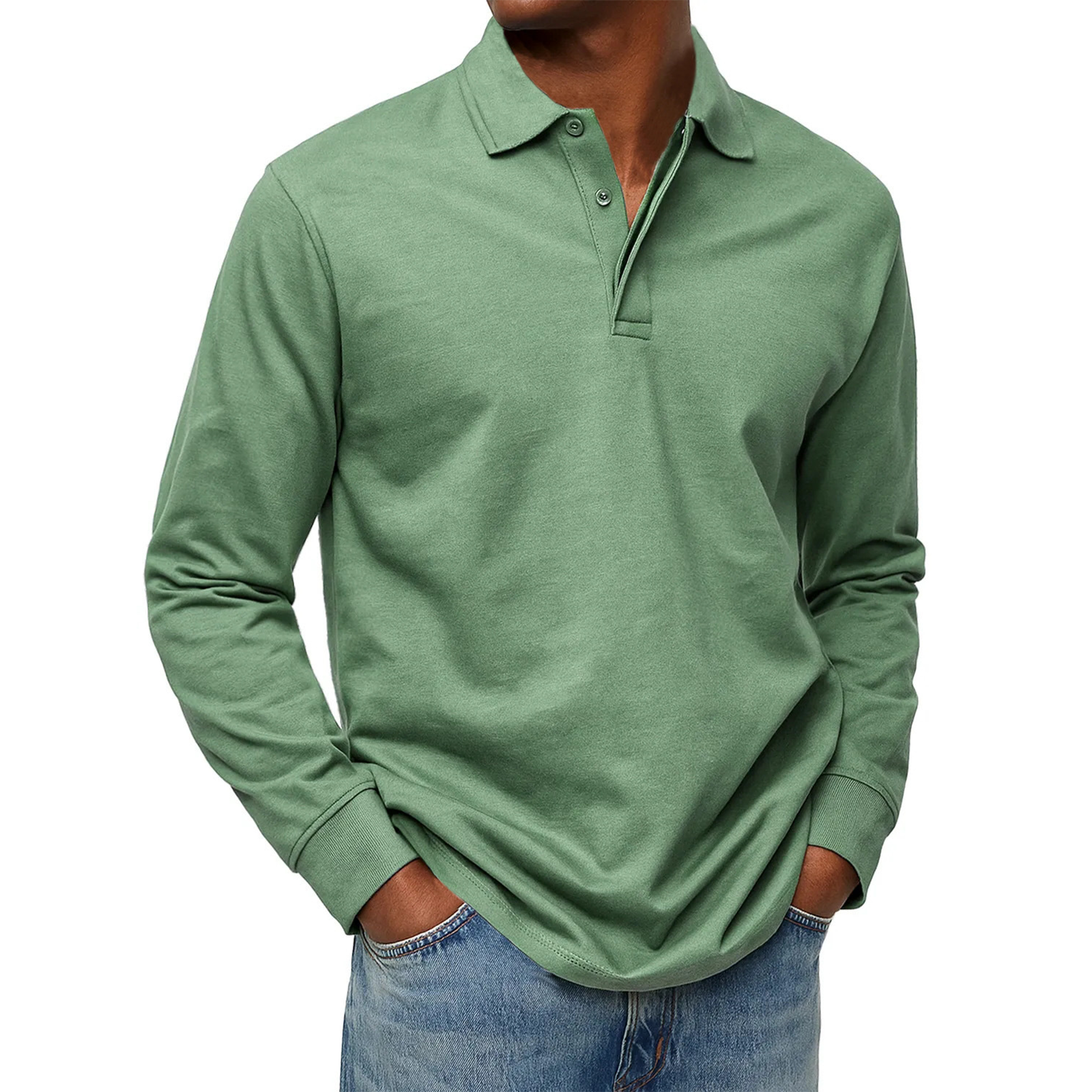 Men's Solid Color Long Sleeve Button Polo Shirt
