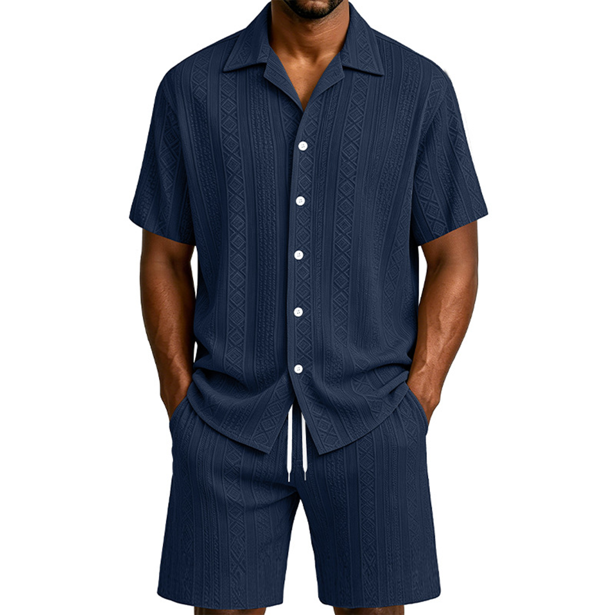 Men's Textured Jacquard Shirt & Shorts Set