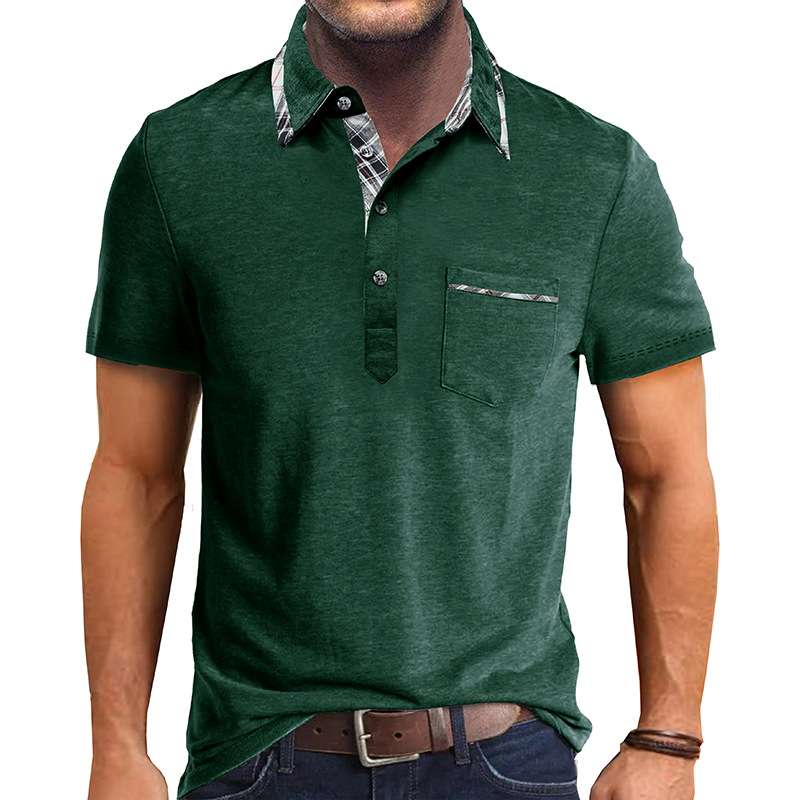 Men's Plaid Collared Short Sleeve Polo Shirt