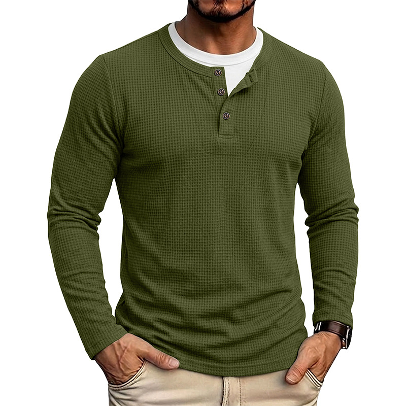 Men's Waffle Knit Long Sleeve Henley Shirt