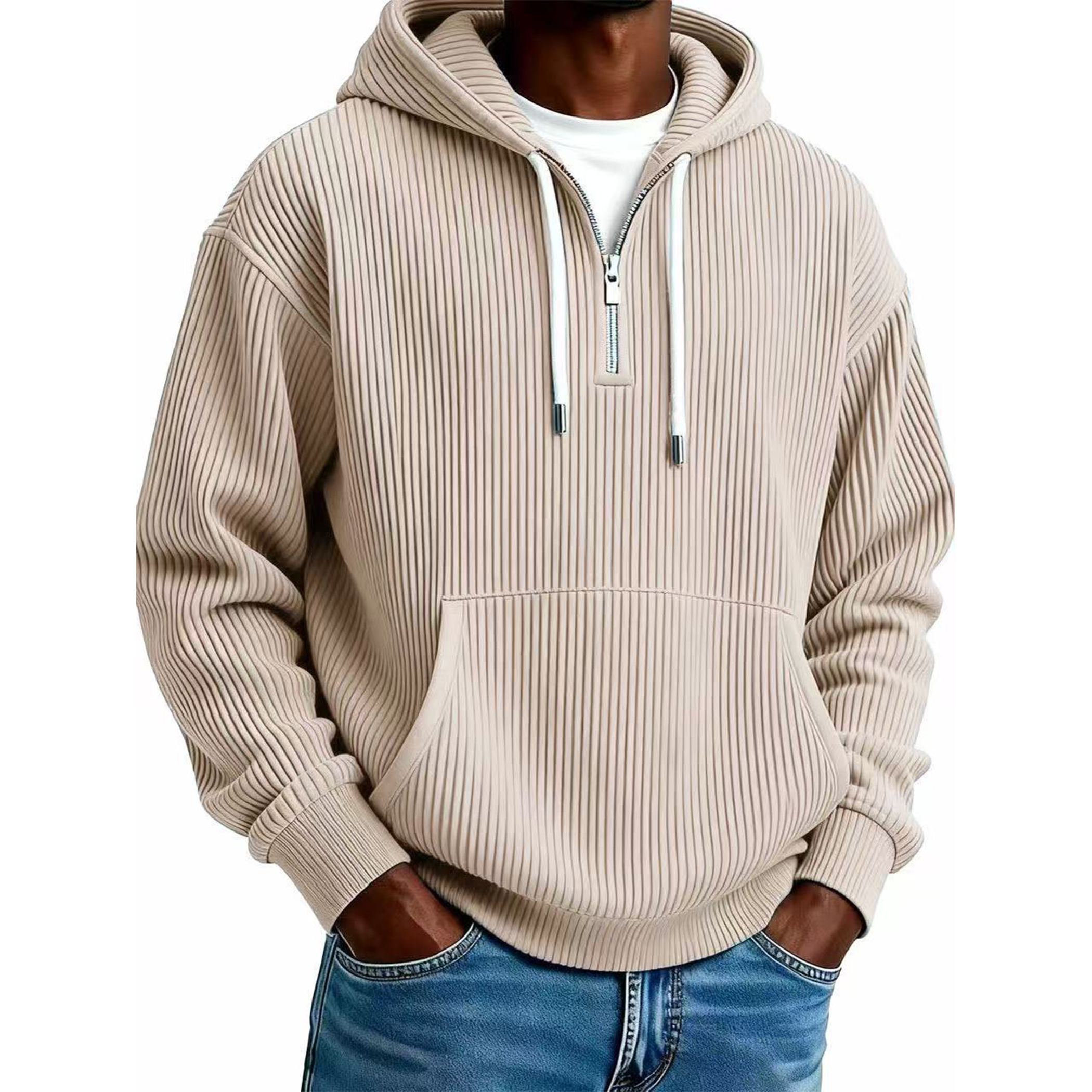 Men's Ribbed Corduroy Quarter-Zip Hoodie