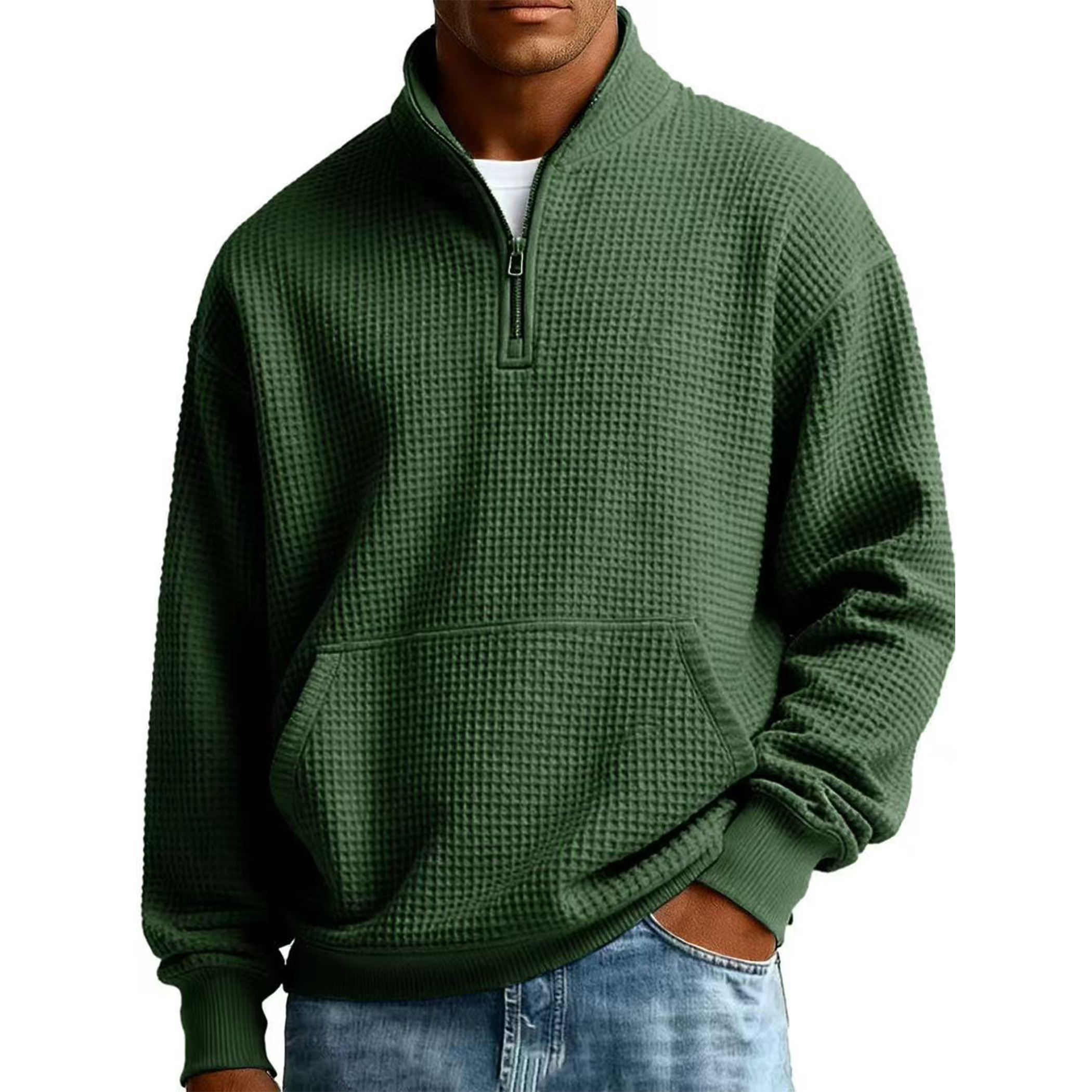 Men's Waffle Knit Quarter-Zip Sweatshirt