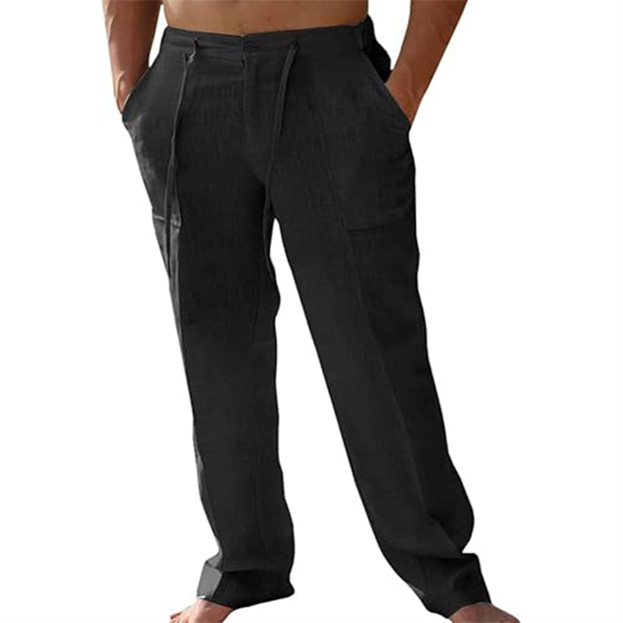 Jason Cotton Linen Drawstring Elastic Waist Casual Pants