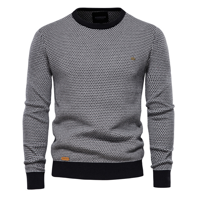 Men's Casual Warm Cotton Spliced Pullovers Crew Neck Sweater