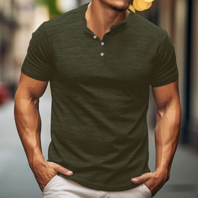 Men's Solid Color Casual Short Sleeve Henley T-shirt