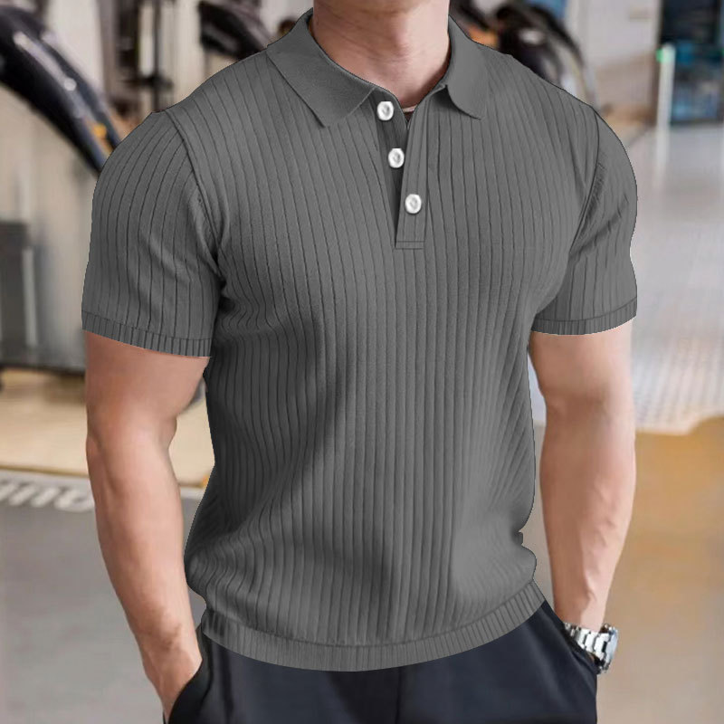 Men's Solid Color Striped Short Sleeve Polo Shirt