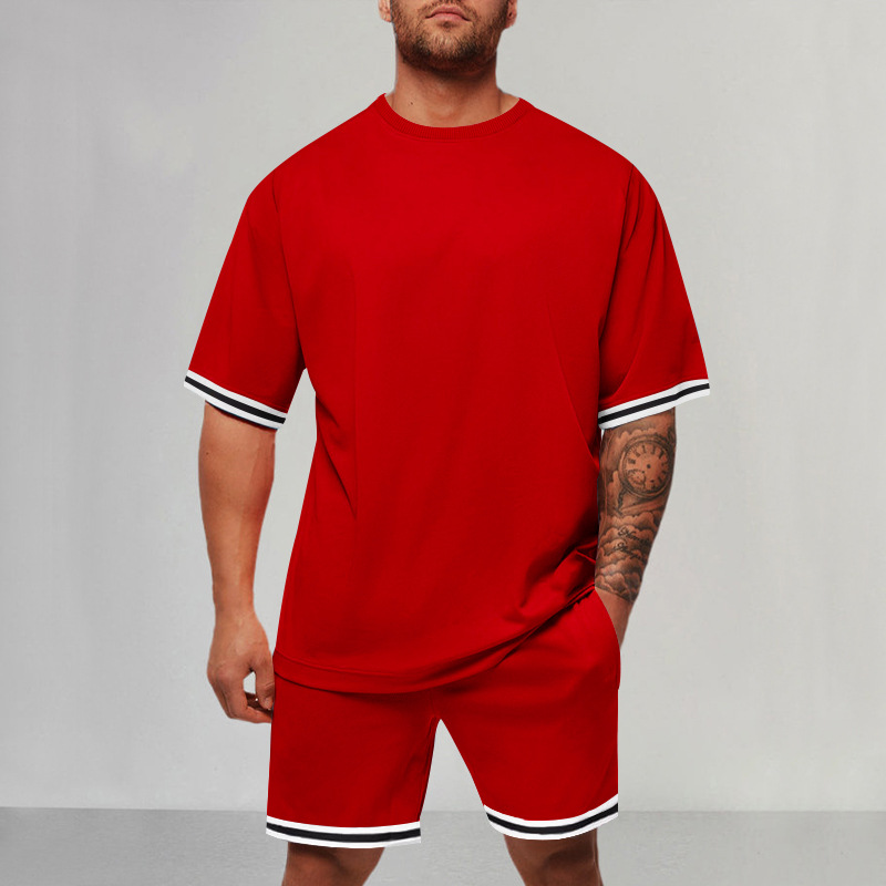 Men's Colorblock Crew Neck Short Sleeve Two-Piece Set