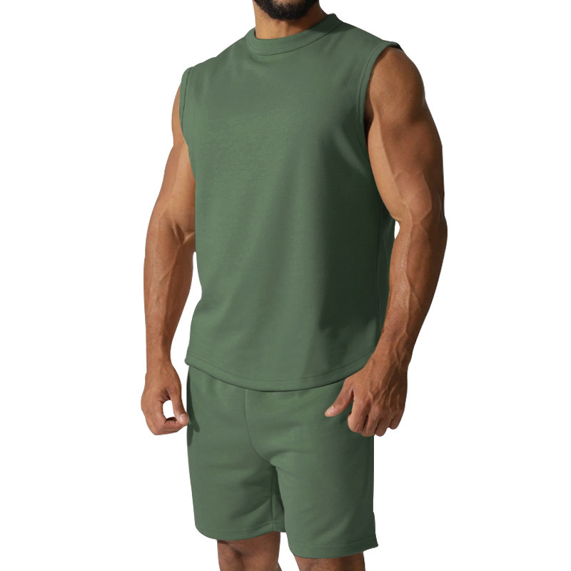 Men's Solid Color Sleeveless Sports Set